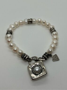 Silpada 925 Sterling Silver Freshwater Pearl Toggle Clasp Heavy Bracelet |B1439